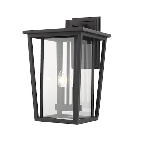 Z-Lite Seoul 2 Light Outdoor Wall Sconce, Black & Clear 571B-BK